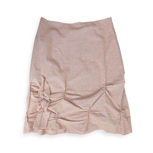 90s Y2k Gathered Seersucker Skirt Sz 8 Peach Blue Pink Stripe EUC - Picture 1 of 8